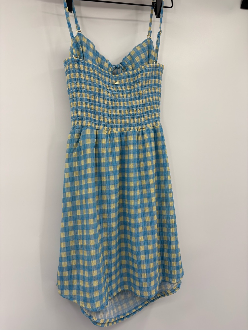 Maaji x Anthropologie Odaline Gingham Cutout Mini Dress M Blue Yellow - Picture 11 of 14